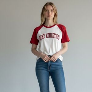 Vintage Y2K Nike Athletics Tee Rubber Lettering Red White 2000s T-Shirt Unisex